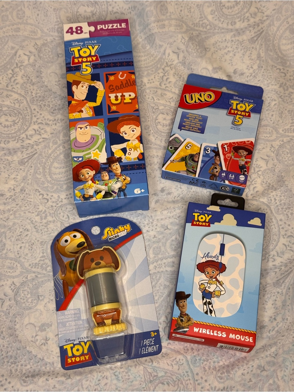 Toy Story 5 Puzzle, Slinky Dog Mini, Uno game and Jessie Wireless Mouse